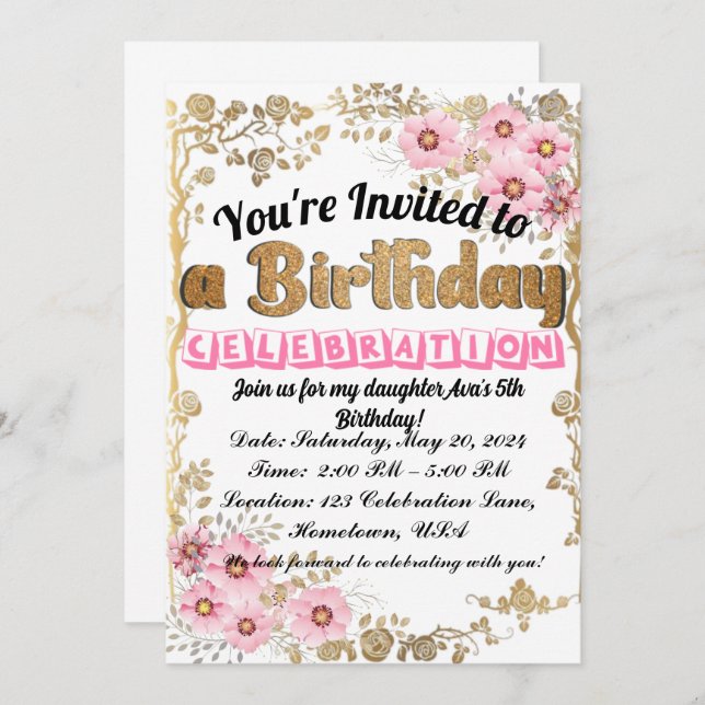Invitación divertida y caprichosa para el cumpleañ (Anverso / Reverso)
