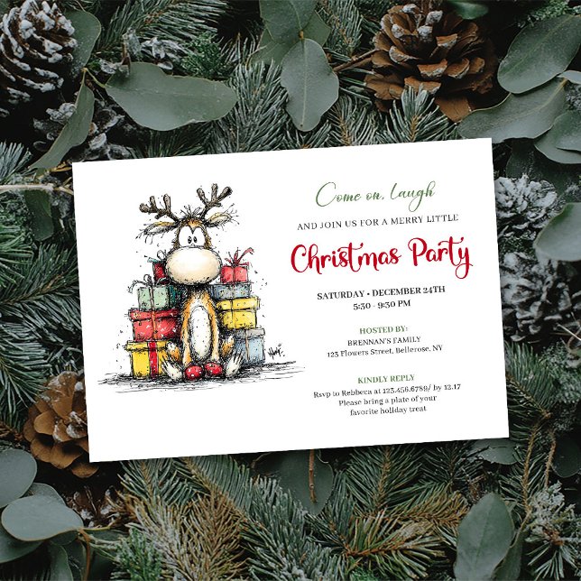 Invitación divertida y chic de reno para fiesta de (Chic funny reindeer Christmas party invitation

)