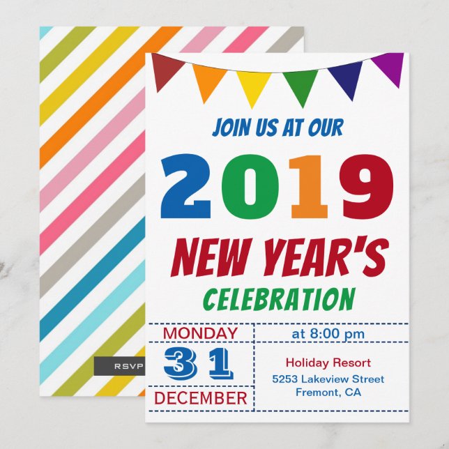 Invitación divertida y colorida para la fiesta de  (Anverso / Reverso)