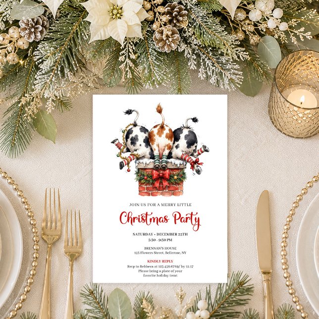 Invitación divertida y divertida a la fiesta de Na (Playful Funny Cow Holiday Christmas Party Invitation

)