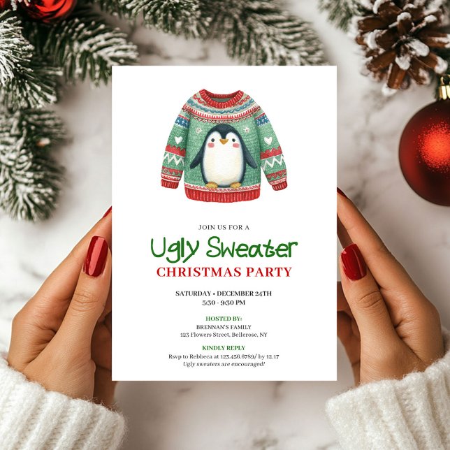 Invitación divertida y fea de suéter de Navidad (Joyful Funny Ugly Sweater Xmas Invitation)