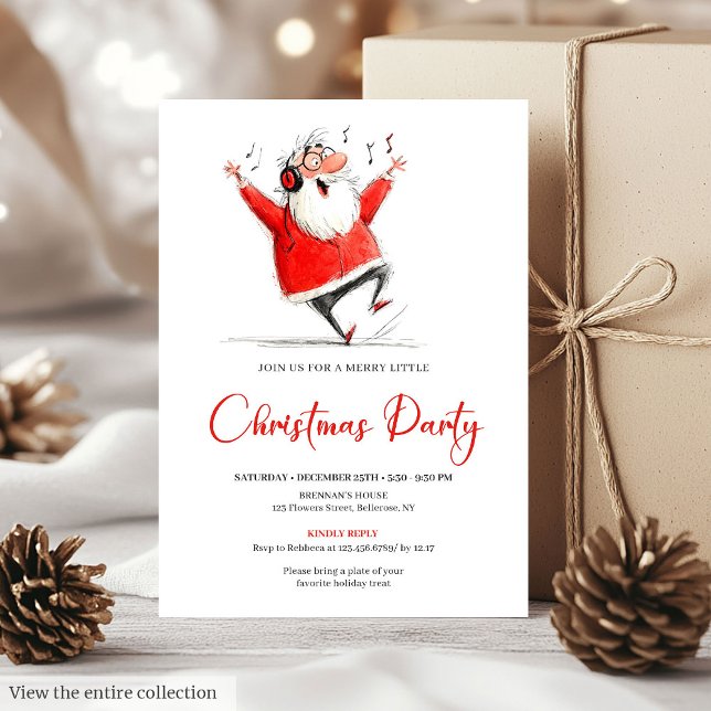 Invitación divertida y original a la fiesta de Nav (Funny Quirky Santa Claus Christmas Party Invite)