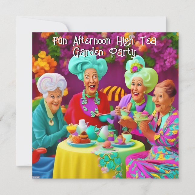 Invitación Divertidas Damas Tarde High Tea Garden Fiesta 4 (Anverso)