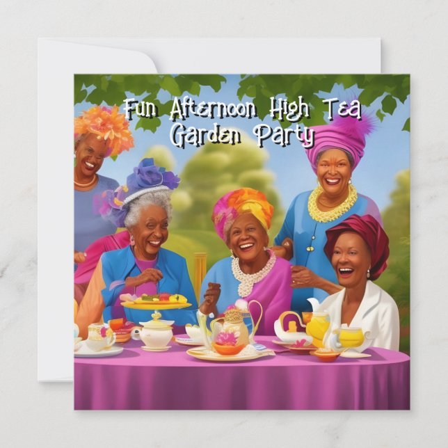 Invitación Divertidas Damas Tarde High Tea Garden Fiesta étni (Anverso)