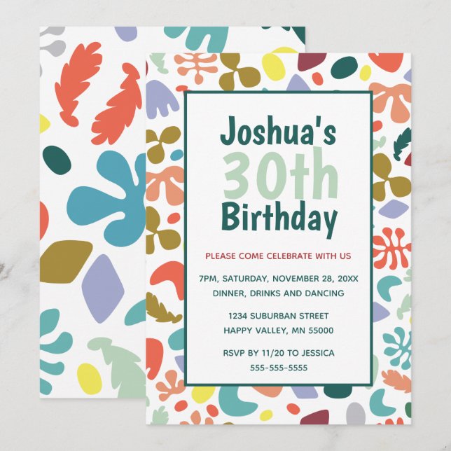 Invitación Divertido 30. Nombre y detalles personalizados de  (Anverso / Reverso)