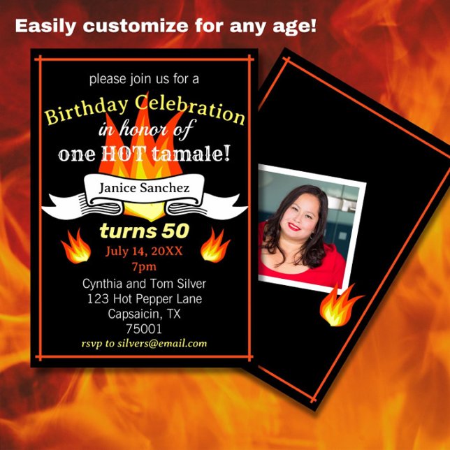 Invitación Divertido 50 cumpleaños "Hot Tamale" Graciosa foto (Spice up a 50th birthday with this fun, sassy Hot Tamale birthday party invitation!)