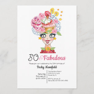 Invitación Divertido 50 y fabuloso Lady Gorra Multi Pink