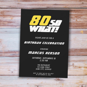 Invitación Divertido 80 y qué cita Cumpleaños 80 negro