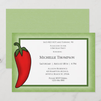 Invitación Divertido 90 o cualquier edad Red Hot Pepper Cumpl
