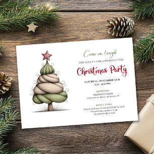 Invitación Divertido árbol de Navidad en acuarela roja y verd