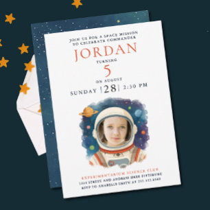 Invitación Divertido Azul Rojo Astronauta Galaxia Cósmico Esp