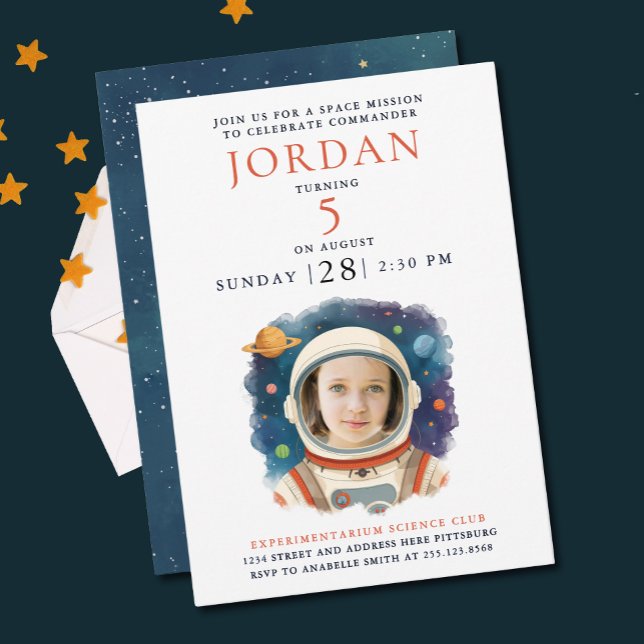 Invitación Divertido Azul Rojo Astronauta Galaxia Cósmico Esp (Subido por el creador)