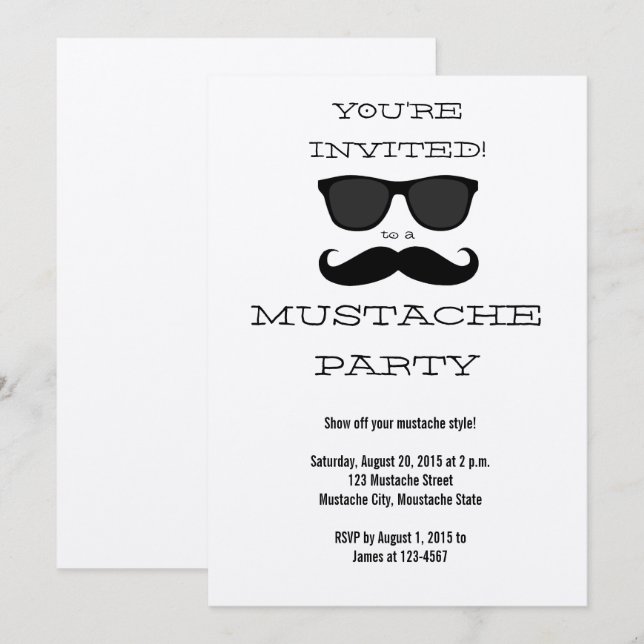 Invitación Divertido bigote negro y fiesta de gafas de sol in (Anverso / Reverso)