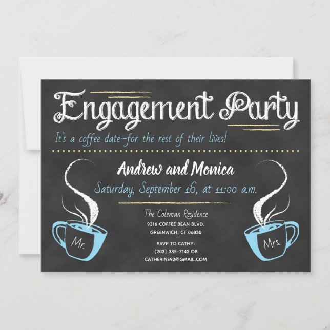 Invitación Divertido Coffee Chalkboard Engagement Party (Anverso)