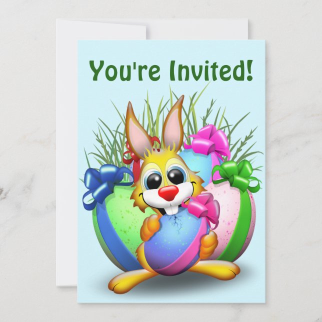 Invitación Divertido conejo de Pascua y un personaje lindo mo (Anverso)