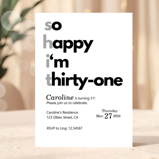 Invitación Divertido Cumpleaños 31 Divertido Humor Divertidís (31st birthday invitation, thirty one birthday invite, minimalist birthday invite, modern birthday in)