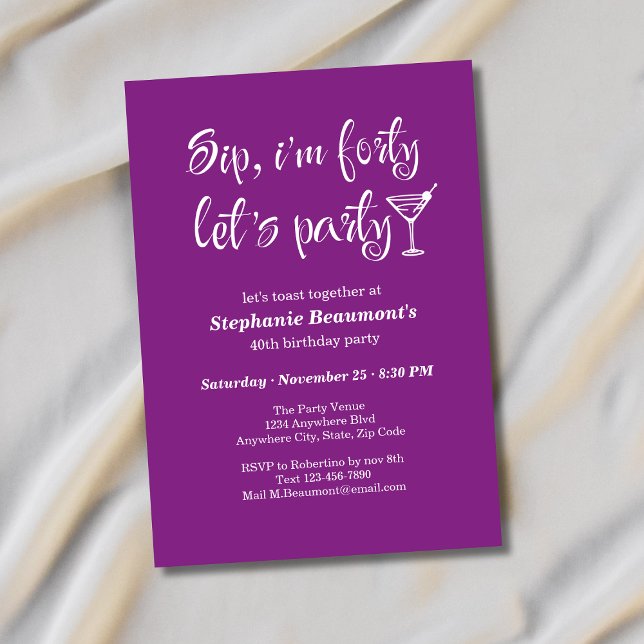 Invitación Divertido Cumpleaños 40 Moderno para Mujer de Cinc (Subido por el creador)
