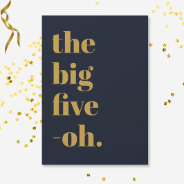 Invitación Divertido Cumpleaños Big Five-Oh Navy Azul Dorado