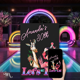 Invitación Divertido Cumpleaños de Cóctel Neon Let's Get Lit