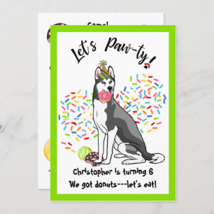 Invitación Divertido cumpleaños de Husky Donuts Siberiano