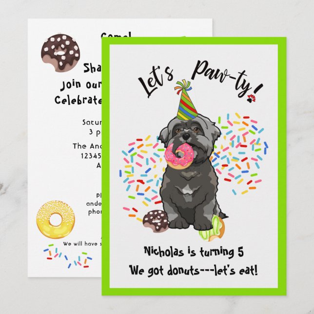 Invitación Divertido cumpleaños de Shih Tsu Dog Donuts (Anverso / Reverso)