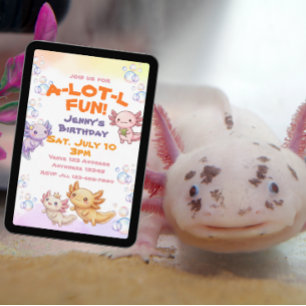 Invitación Divertido Cumpleaños Kawaii Axolotl A-Lot-L