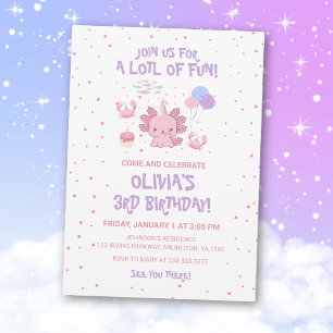 Invitación Divertido Cumpleaños Niños Axolotl Suave Lindo Est