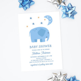 Invitación Divertido elefante azul y luna. Ducha de bebé