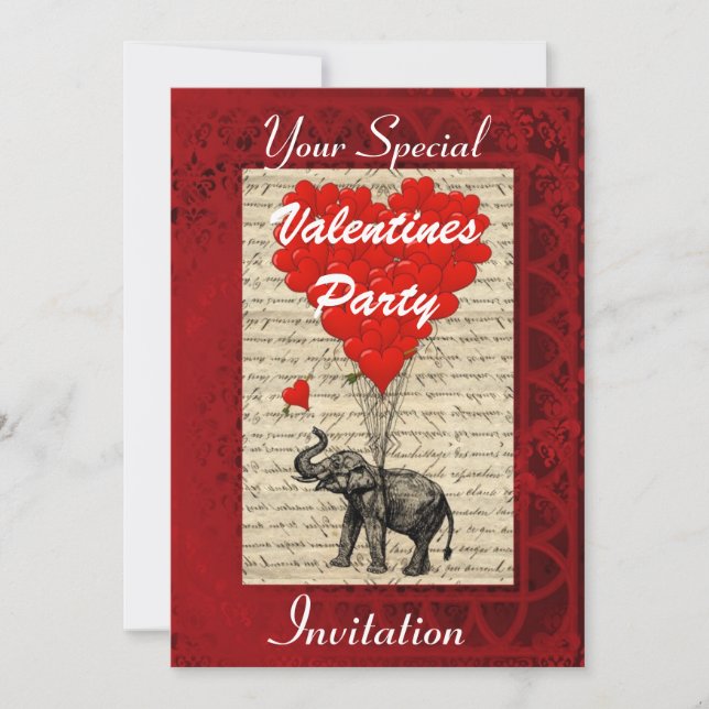 Invitación Divertido elefante lindo fiesta Valentines (Anverso)