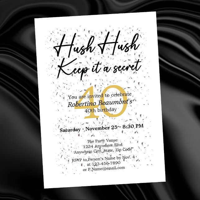 Invitación Divertido Es Un Secreto Blanco Cumpleaños 40 Negro (Subido por el creador)