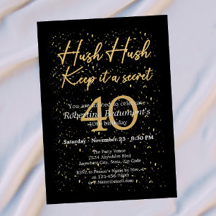 Invitación Divertido Es Un Secreto Oro Negro Cumpleaños 40