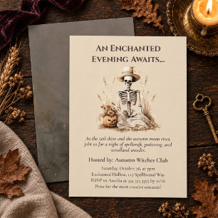 Invitación Divertido Esqueleto de Otoño – Reunión de Brujas e