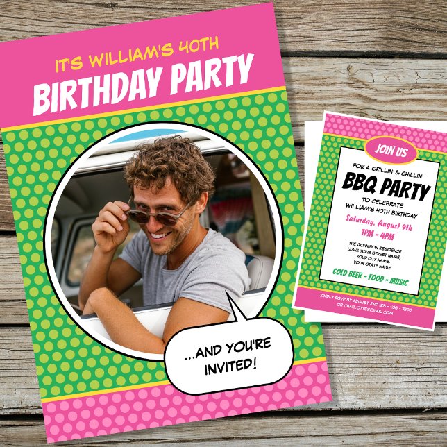 Invitación Divertido estilo cómico Cualquier fiesta de cumple (Subido por el creador)