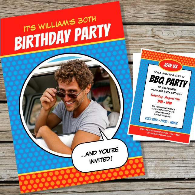 Invitación Divertido estilo cómico Cualquier fiesta de cumple (Subido por el creador)