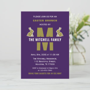 Invitación Divertido Feliz Pascua Conejo Conejo Monograma Nom