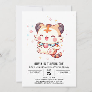 Invitación Divertido feliz Tigre primer cumpleaños