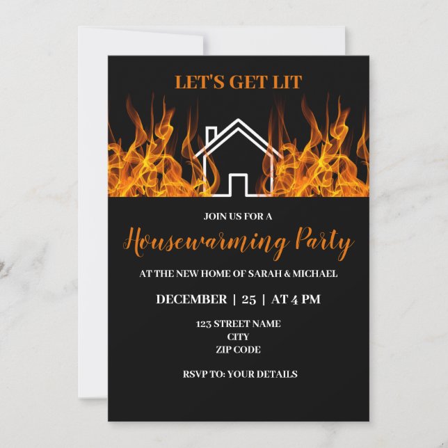 Invitación Divertido Fiesta con tema de incendio para el hoga (Anverso)
