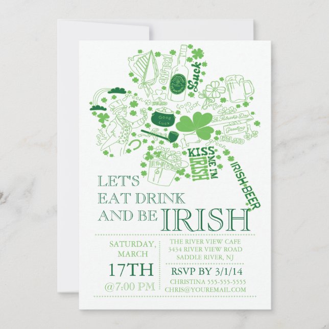 Invitación Divertido Fiesta de cena en el Día de San Patricio (Anverso)