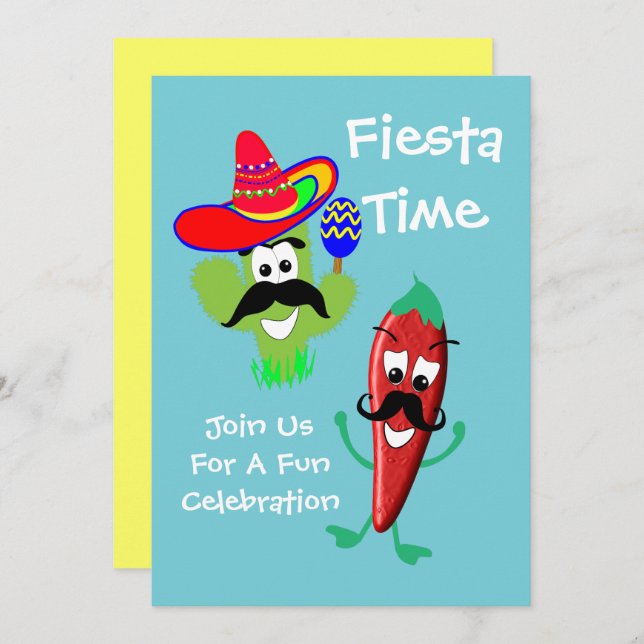 Invitación Divertido Fiesta de Fiesta al Estilo Mexicano (Anverso / Reverso)