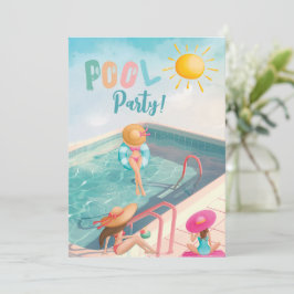 Invitación Divertido Fiesta de la piscina de verano acuarela