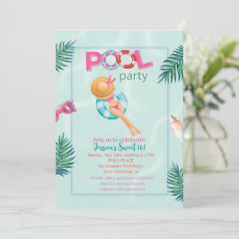 Invitación Divertido Fiesta de la piscina de verano acuarela