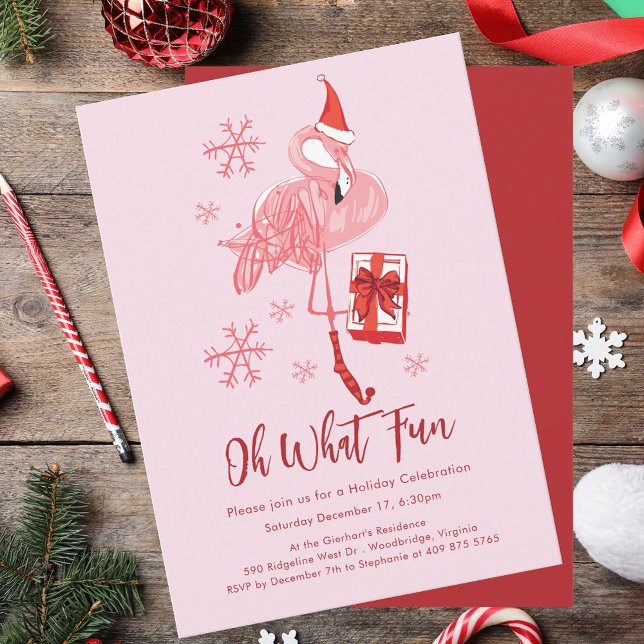 Invitación Divertido Fiesta de Navidades de Flamingo (Funny Oh What Fun Flamingo Christmas Party Invitation)