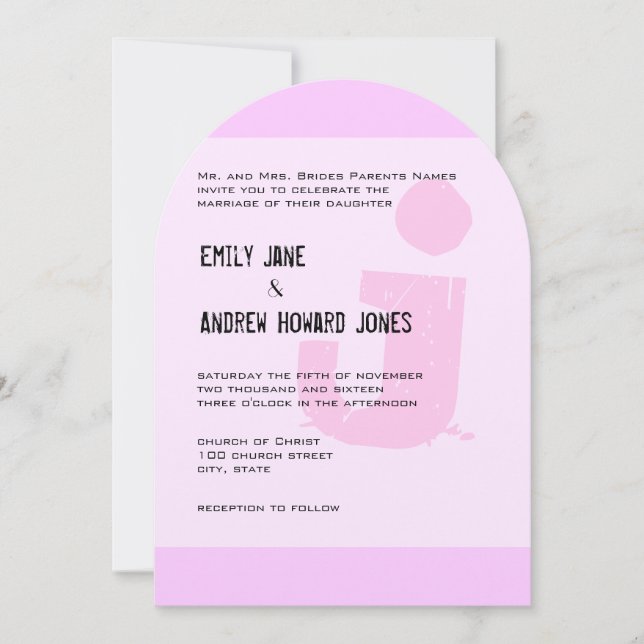 Invitación Divertido Funky Simple Moderno Monograma Rosa (Anverso)