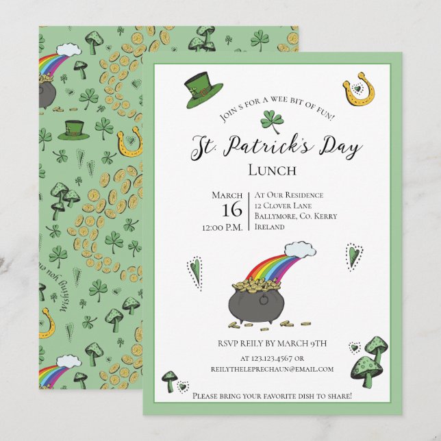 Invitación Divertido Green St Patricks Day Irish Blessch Lunc (Anverso / Reverso)