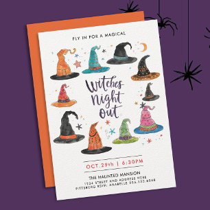 Invitación Divertido Halloween Colorful Witch Gorras Kids Wat