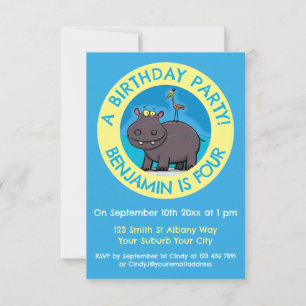 Invitación Divertido hippopótamo personalizado de cumpleaños