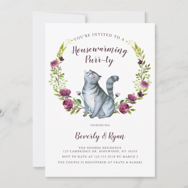 Invitación Divertido hogar calentamiento Purrty Fiesta Tema I (Anverso)