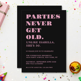 Invitación Divertido Humorístico Cumpleaños 50 Negro y Rosa 