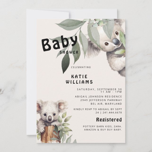 Invitación ¡Divertido Koala Bear Beige Oh Chico! Baby Shower (Anverso)