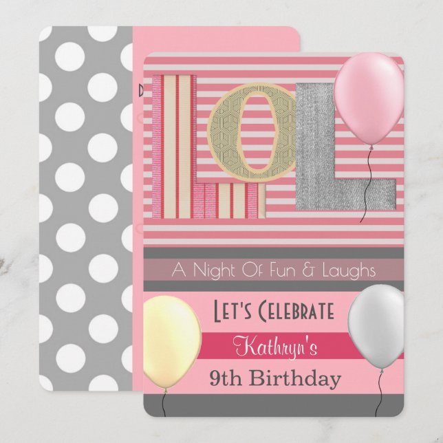 Invitación Divertido "LOL" Chica Fiesta de madera Cumpleaños (Anverso / Reverso)